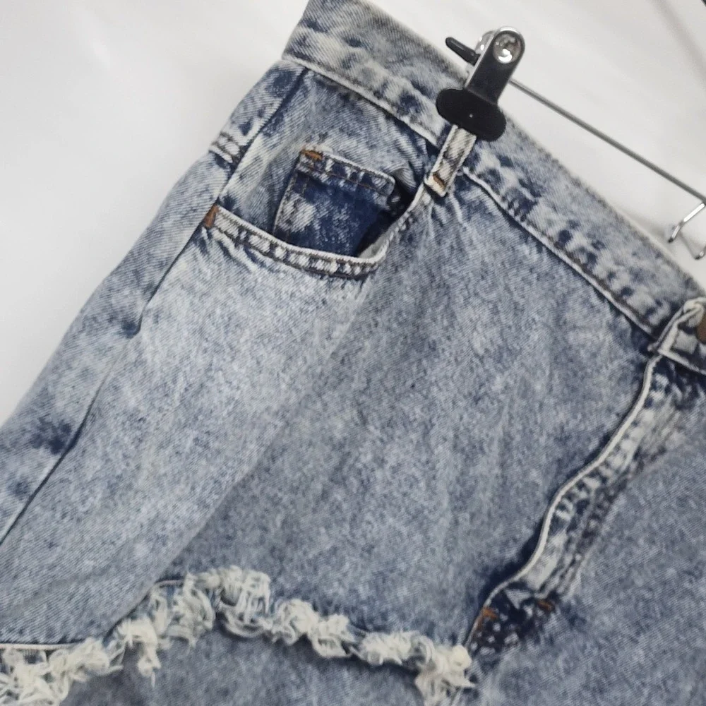 FUSE 80's denim Jean skirt boho unique Acid Wash Frayed Wrap Around 20x29